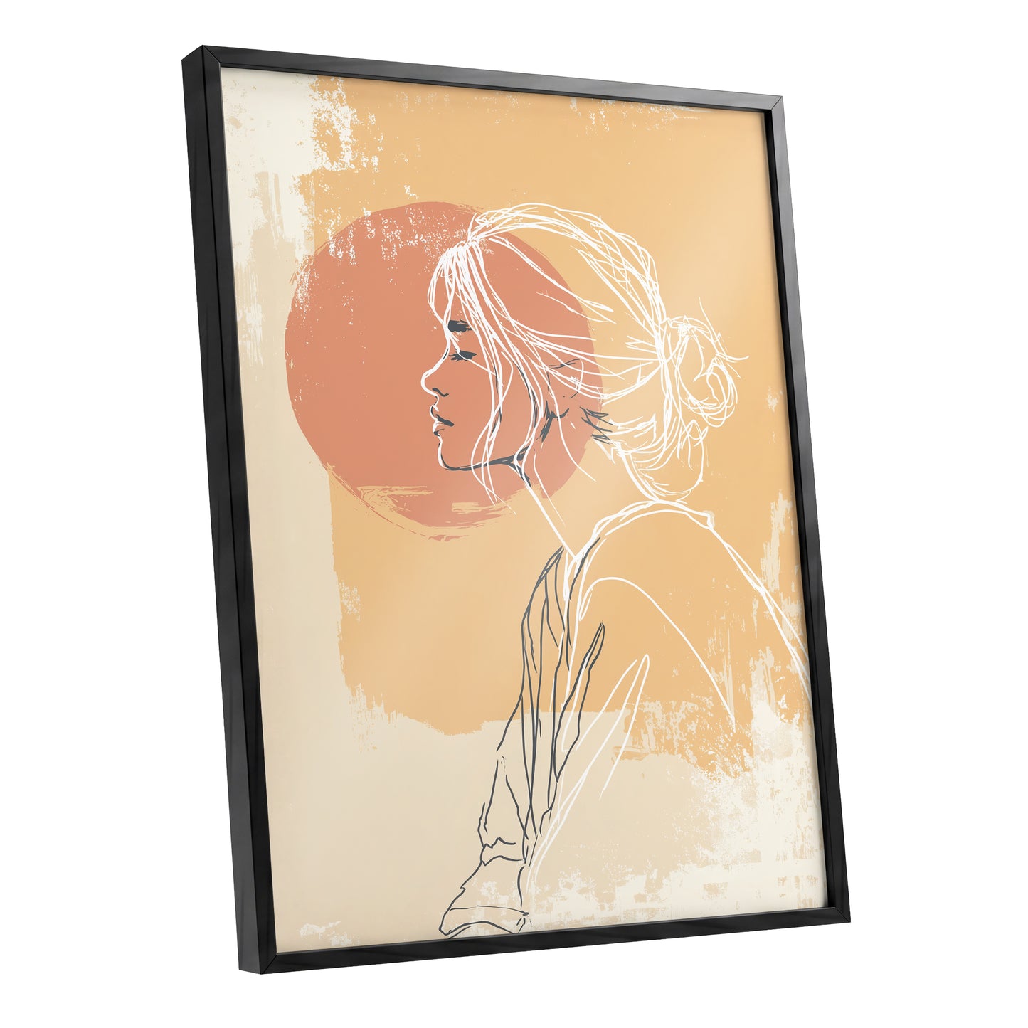 Peach Gold Woman Line Art Sunset Portrait