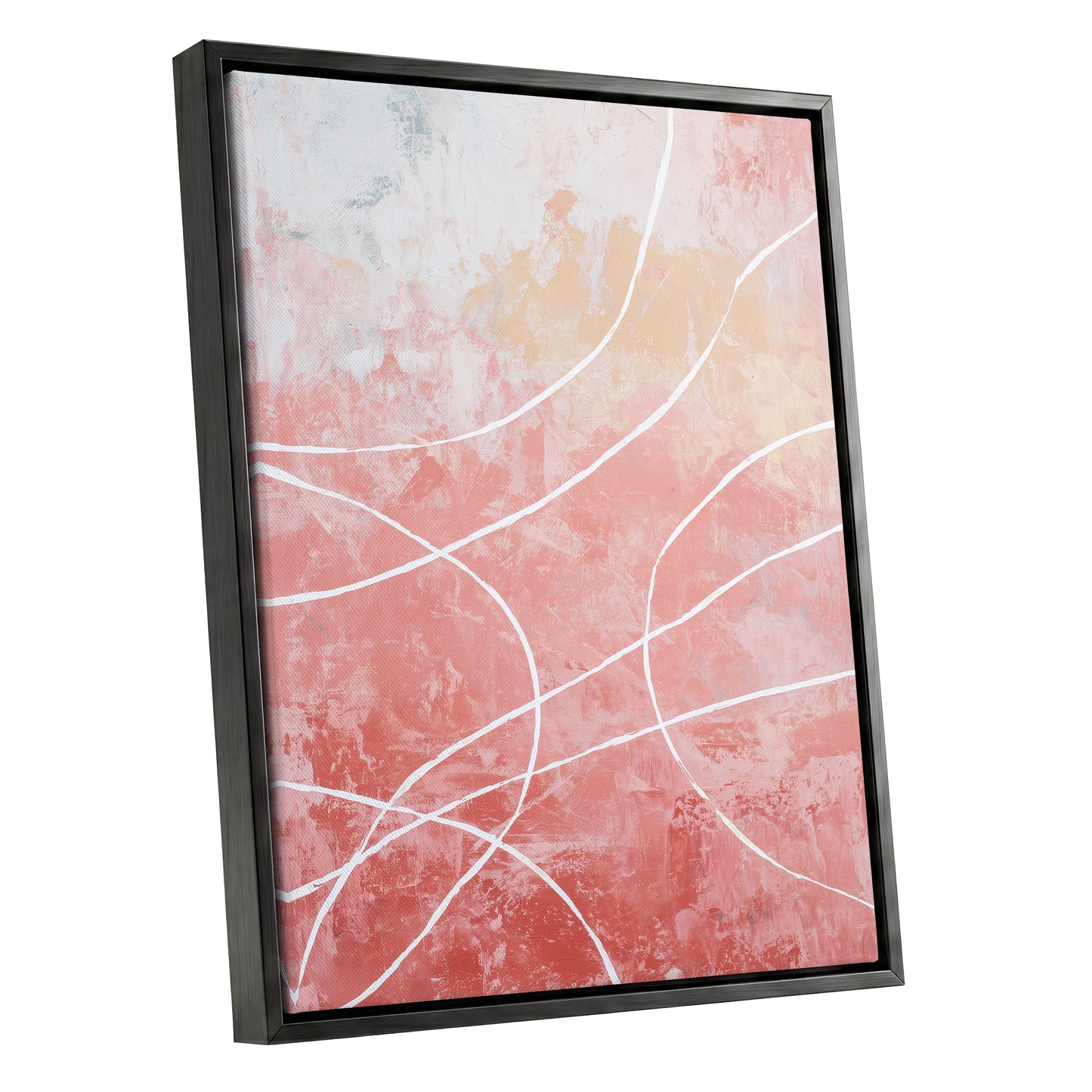 Coral Pink Flowing White Line Abstract Wall Art