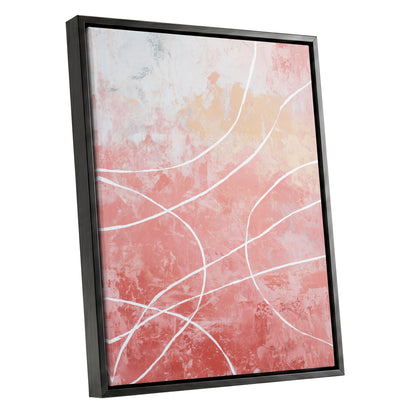 Coral Pink Flowing White Line Abstract Wall Art