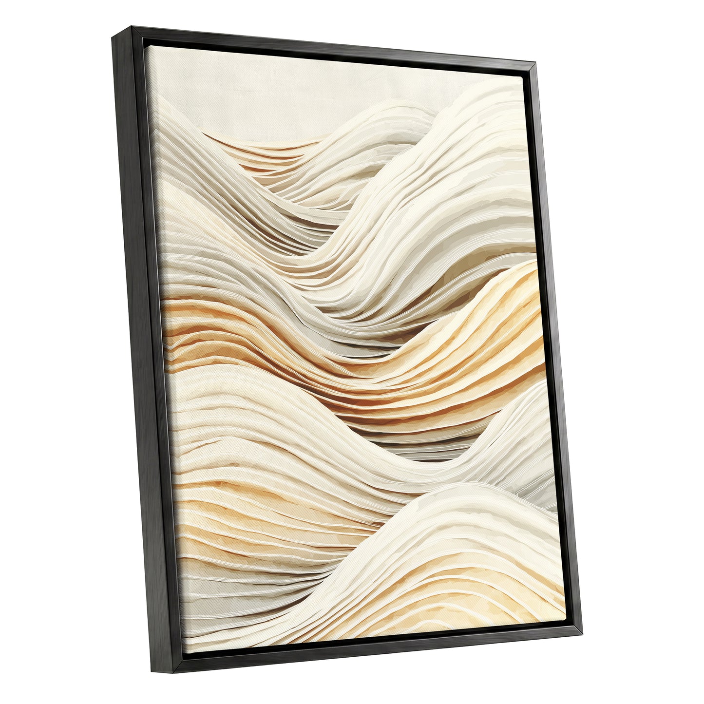 Ivory Beige Layered Abstract Wavy Line Art