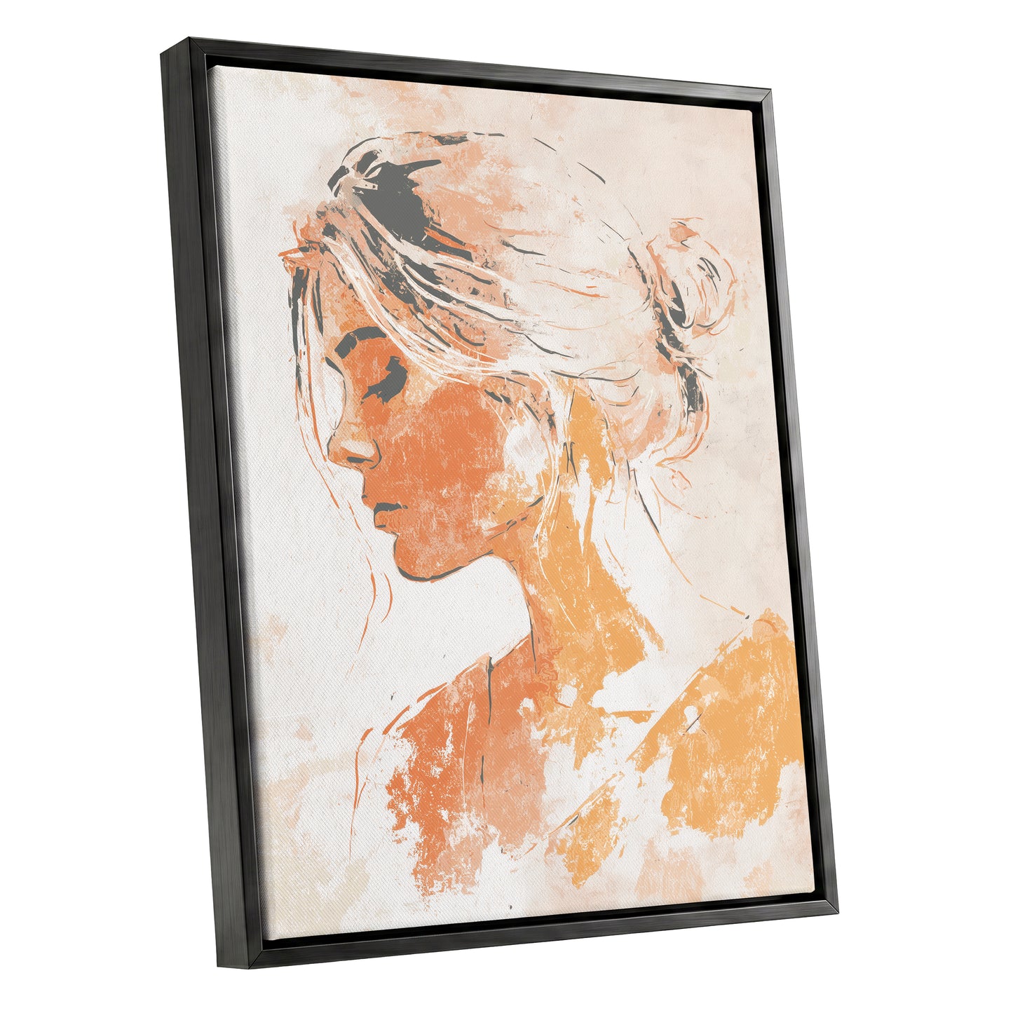 Orange Gold Abstract Woman Profile Portrait Art