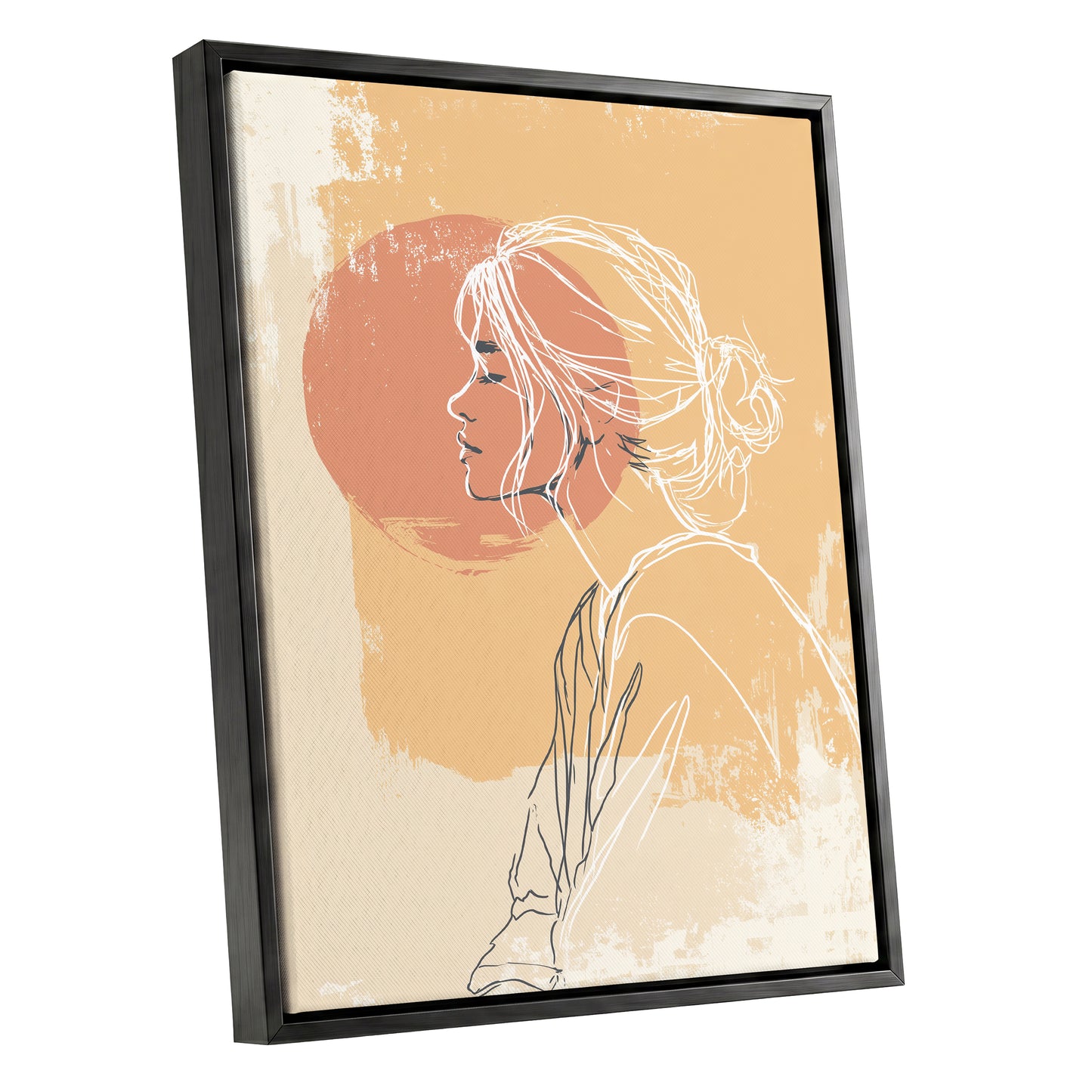 Peach Gold Woman Line Art Sunset Portrait
