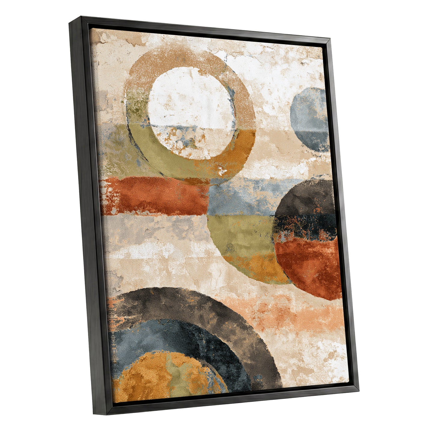 Rust Olive Blue Geometric Circle Abstract Art