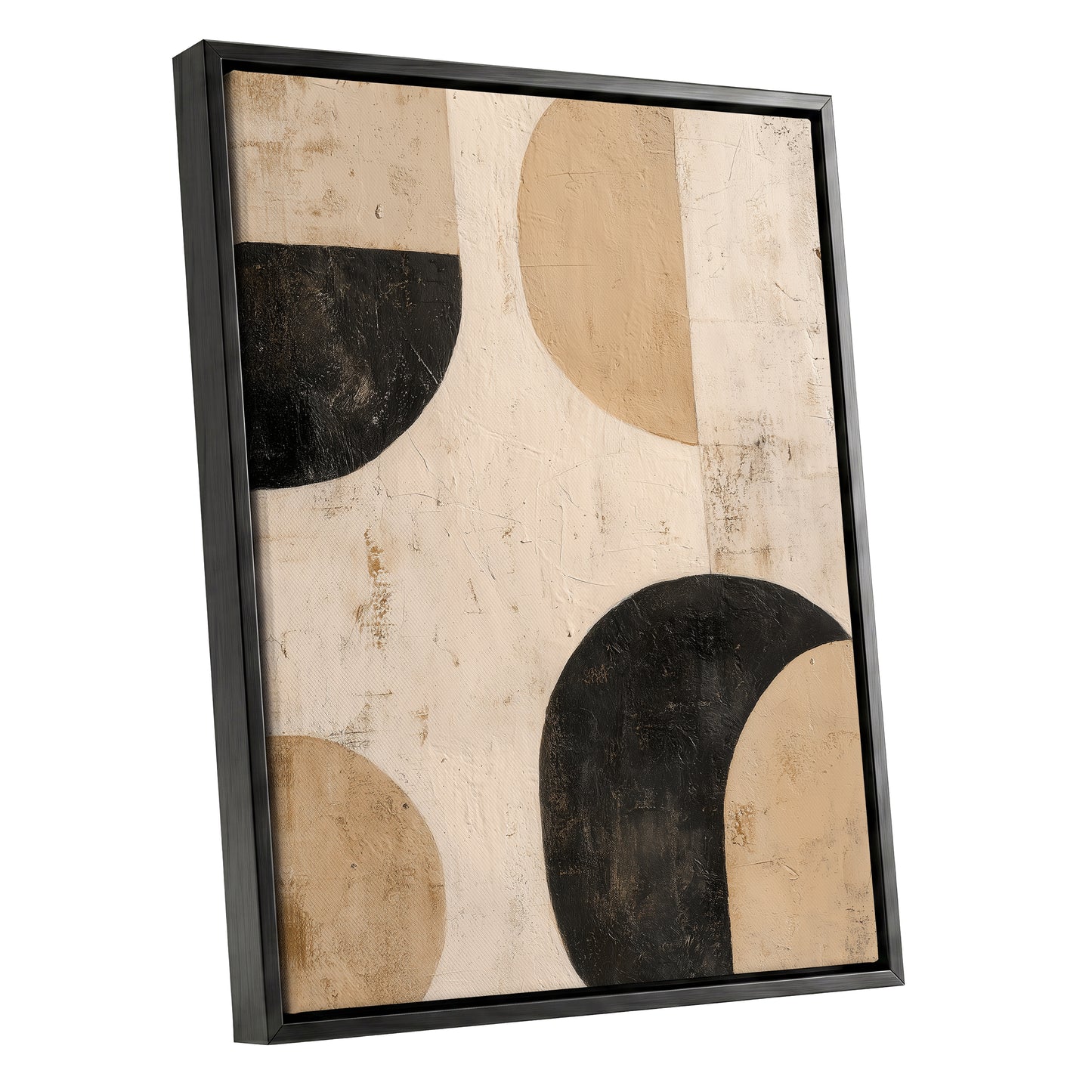 Neutral Beige Black Textured Geometric Abstract Art