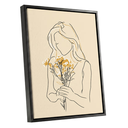 Minimalist Woman with Flowers Line Art