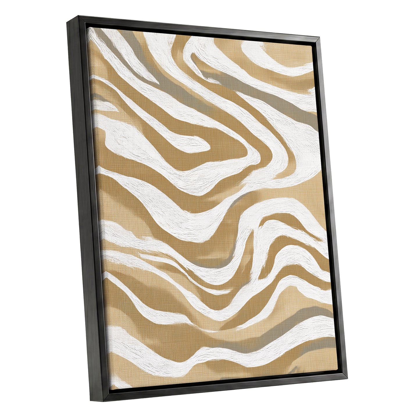 Golden Ochre White Abstract Wavy Line Art