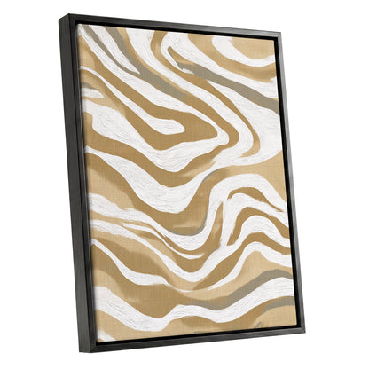 Golden Ochre White Abstract Wavy Line Art