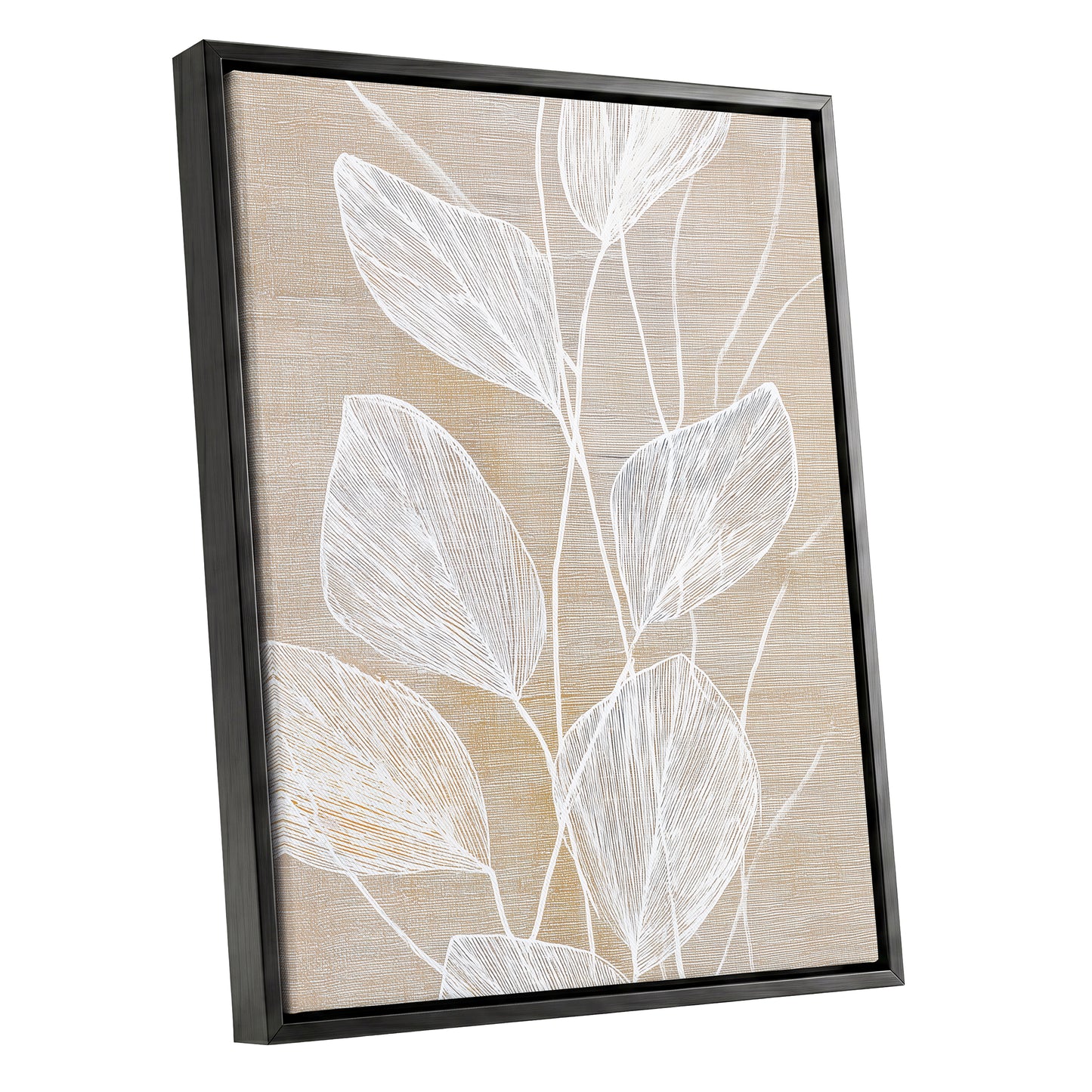 Beige White Botanical Leaf Line Art Print