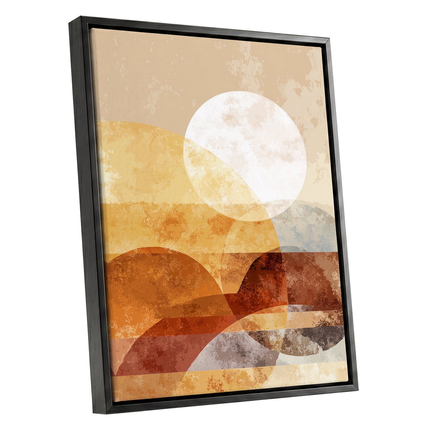 Golden Ochre Geometric Sunset Abstract Wall Art