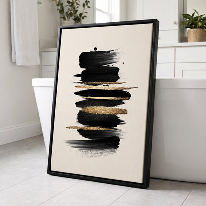 Black and Gold Abstract Brushstroke Wall Art