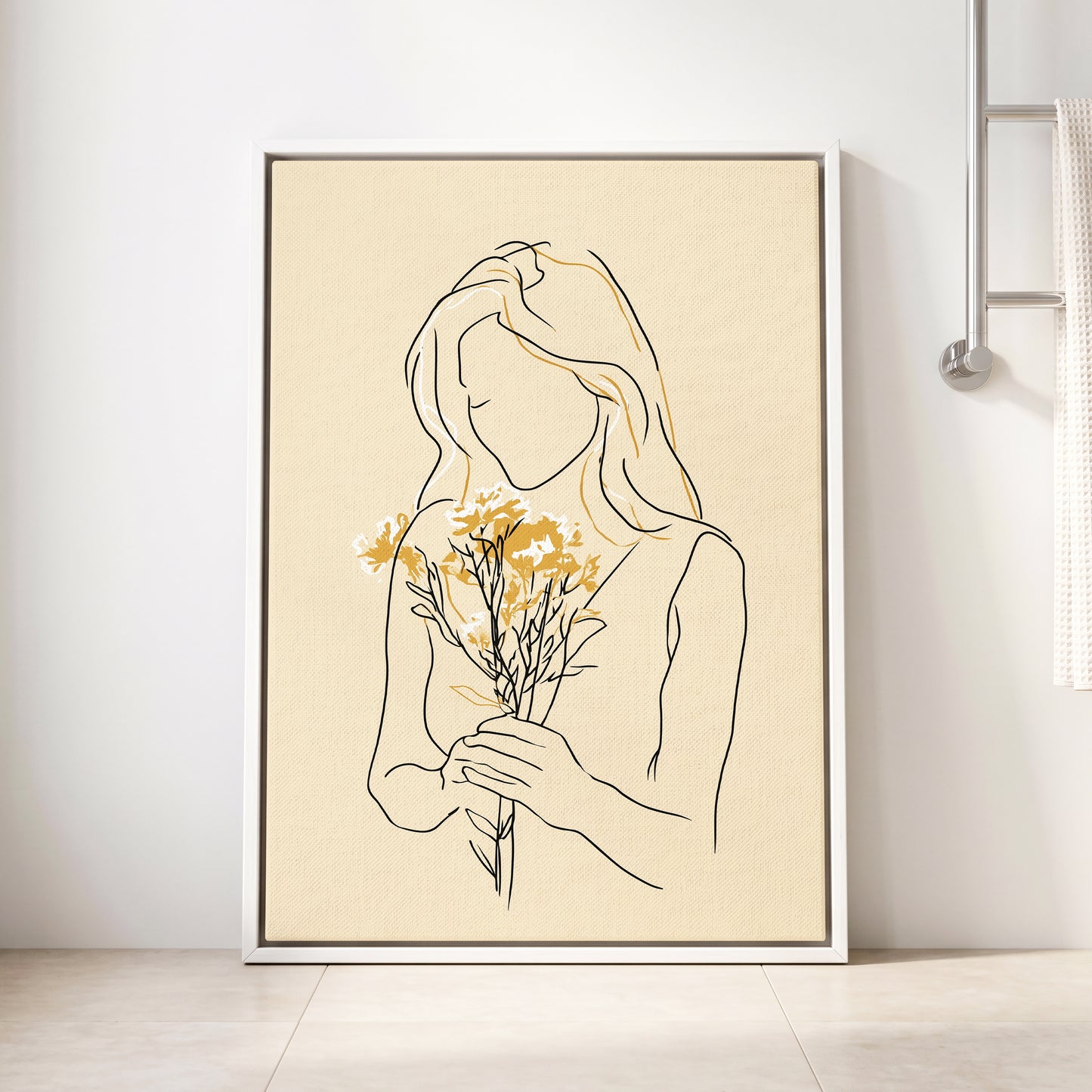 Minimalist Woman with Flowers Line Art