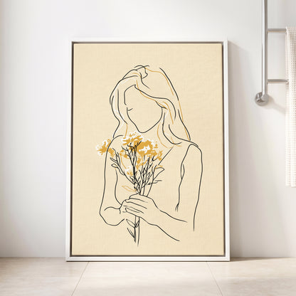 Minimalist Woman with Flowers Line Art