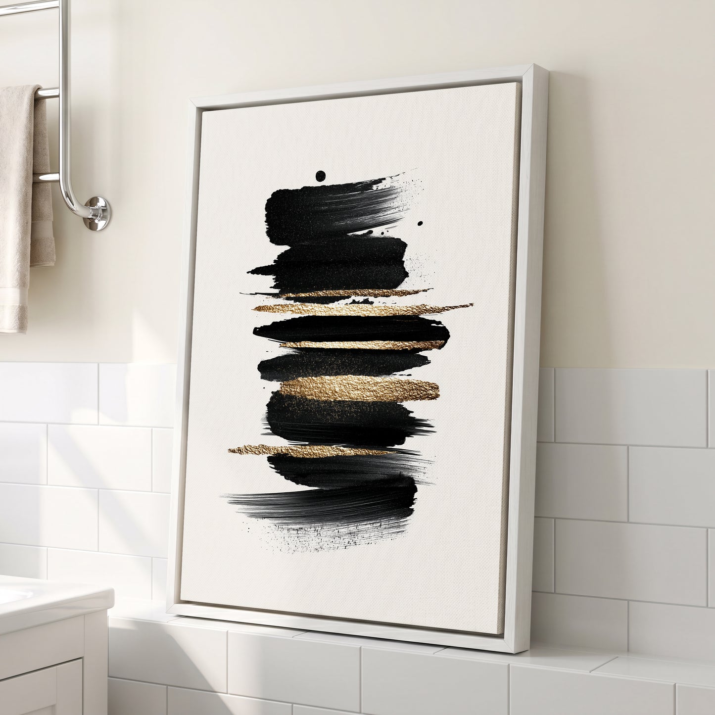 Black and Gold Abstract Brushstroke Wall Art