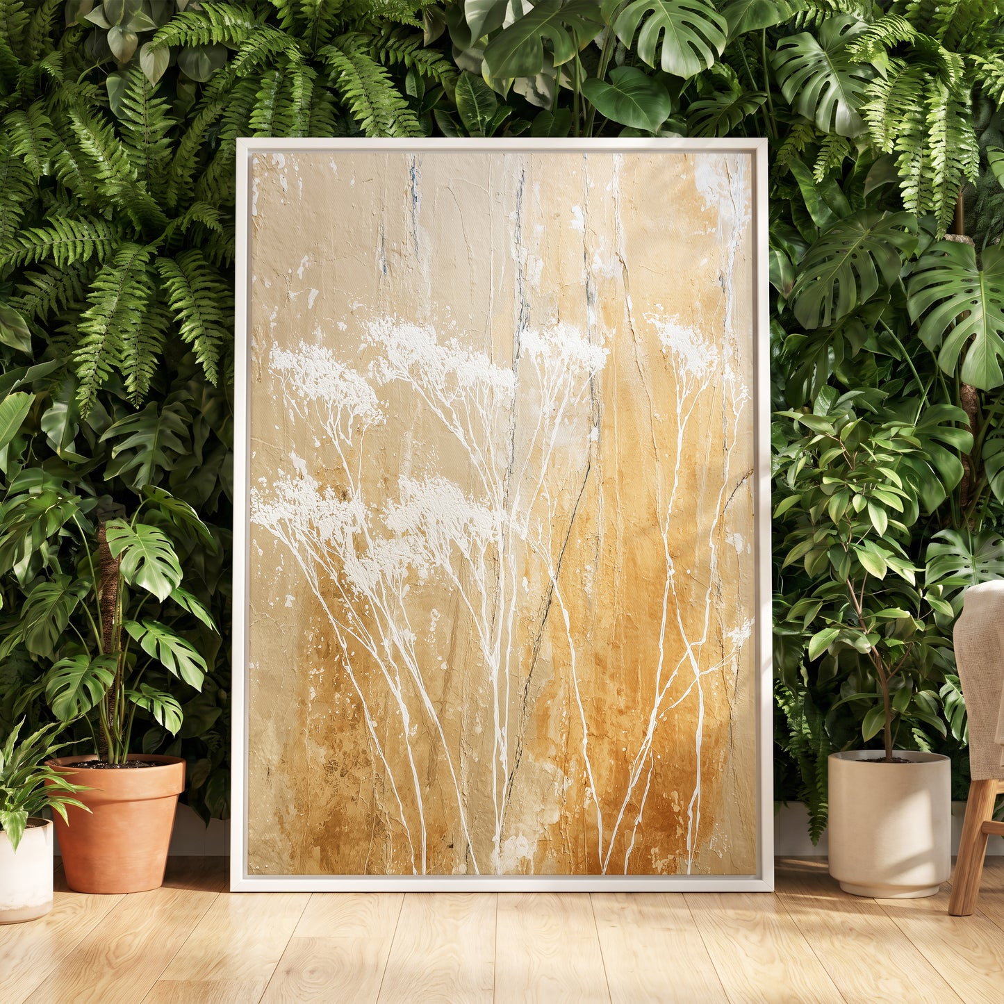 Warm Ochre Botanical Abstract Wall Art