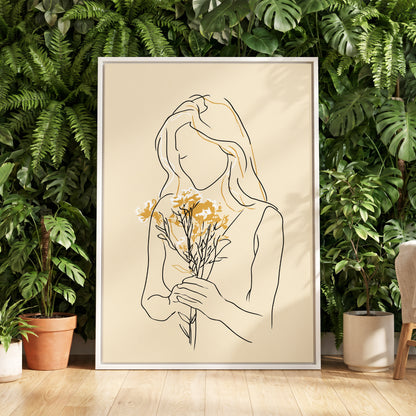 Minimalist Woman with Flowers Line Art
