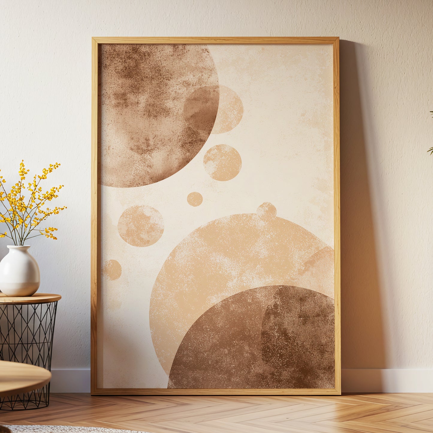 Neutral Brown Geometric Circles Abstract Wall Art