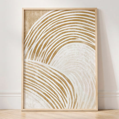 Warm Beige Abstract Curved Lines Wall Art