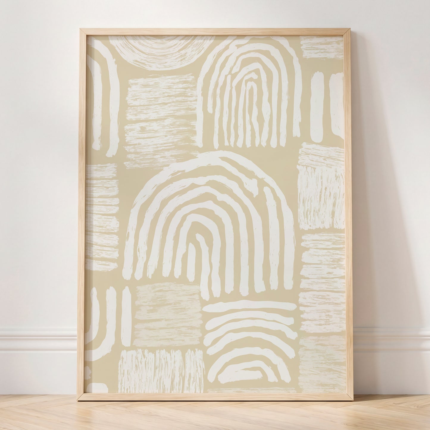 Neutral Beige Abstract Rainbow Wall Art