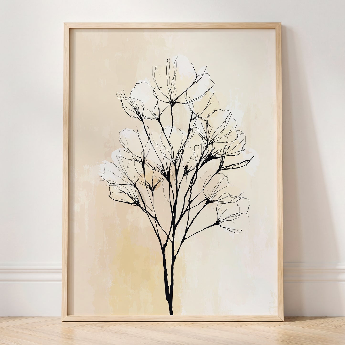 Neutral Cream Botanical Line Art Wall Art