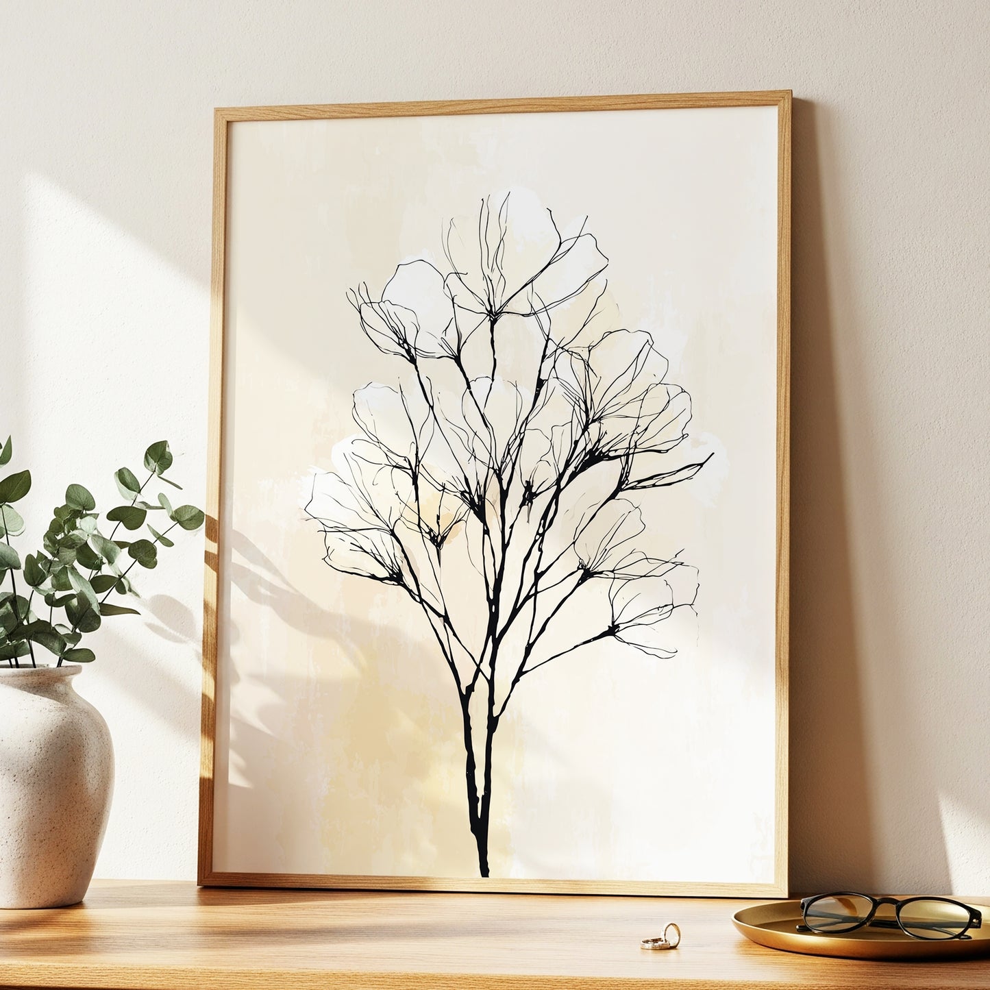 Neutral Cream Botanical Line Art Wall Art