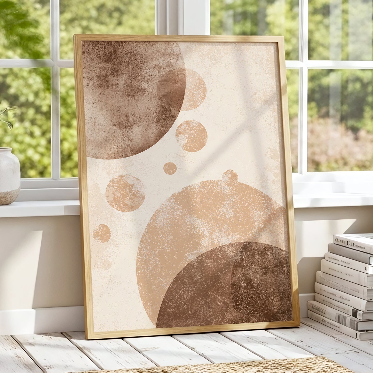 Neutral Brown Geometric Circles Abstract Wall Art