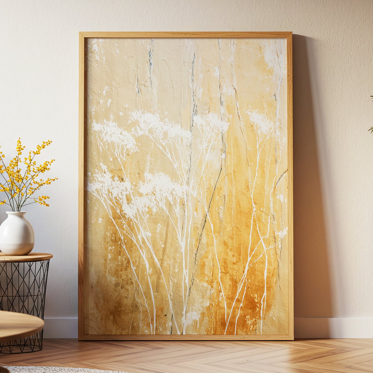 Warm Ochre Botanical Abstract Wall Art