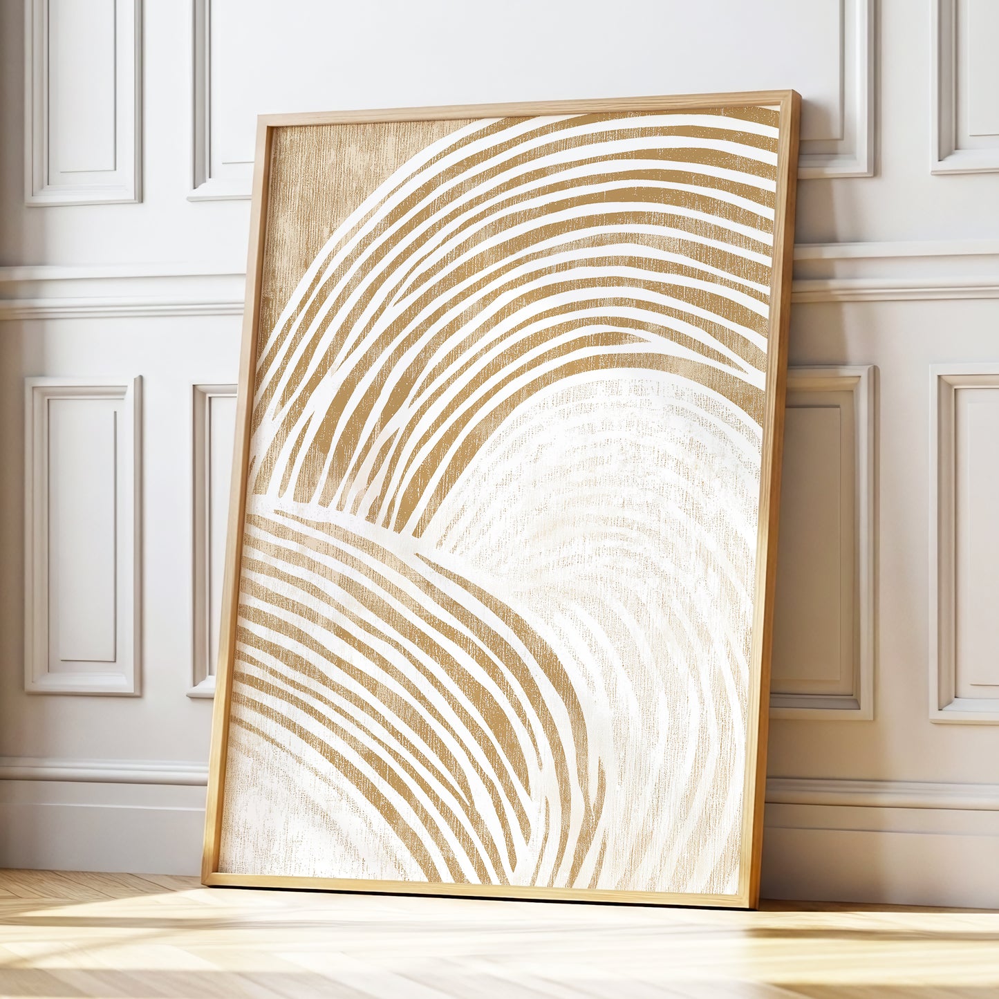 Warm Beige Abstract Curved Lines Wall Art