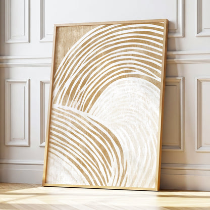 Warm Beige Abstract Curved Lines Wall Art