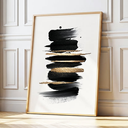 Black and Gold Abstract Brushstroke Wall Art