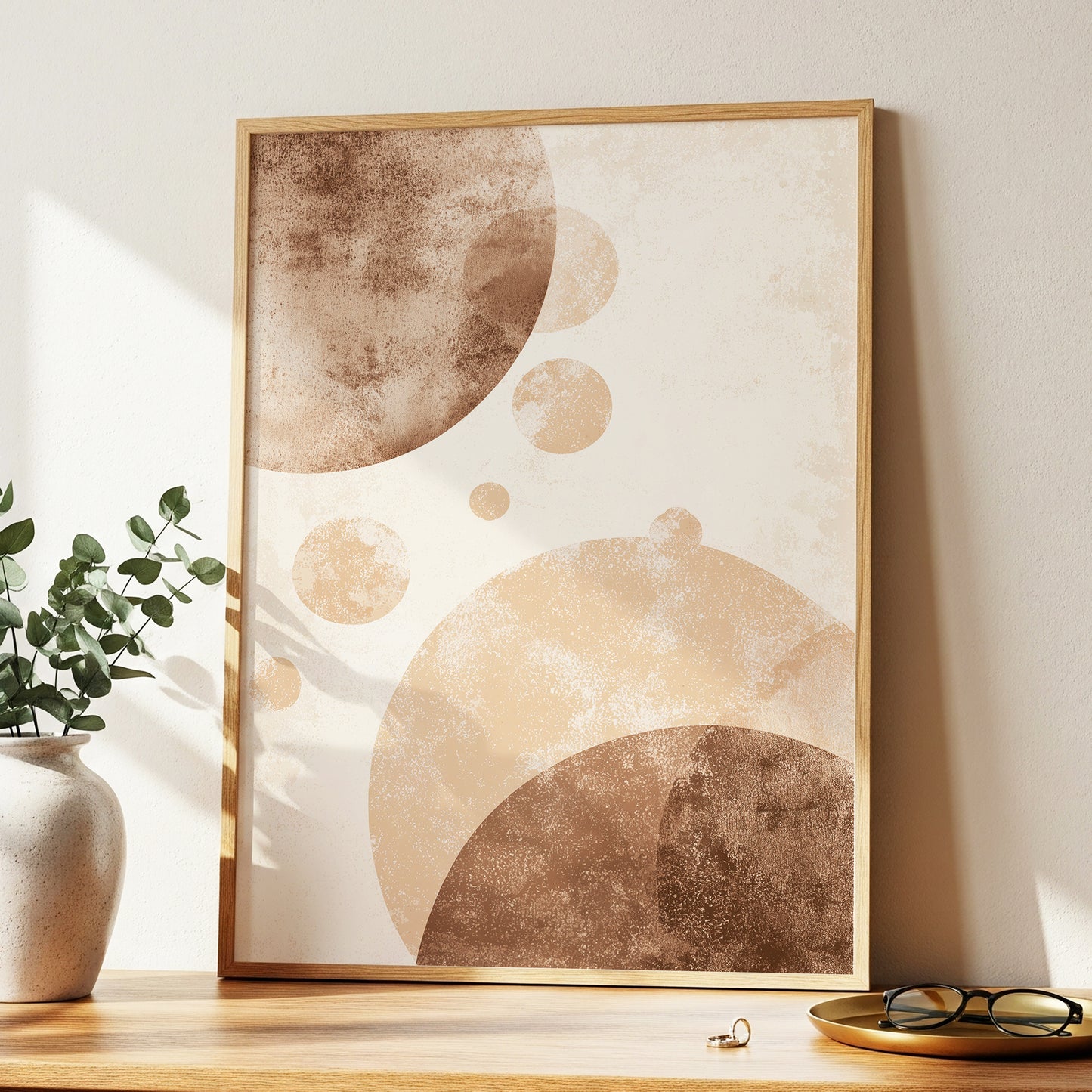 Neutral Brown Geometric Circles Abstract Wall Art