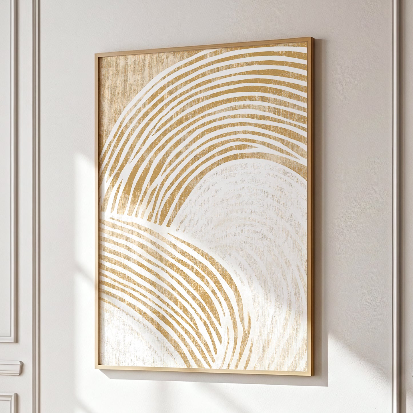 Warm Beige Abstract Curved Lines Wall Art