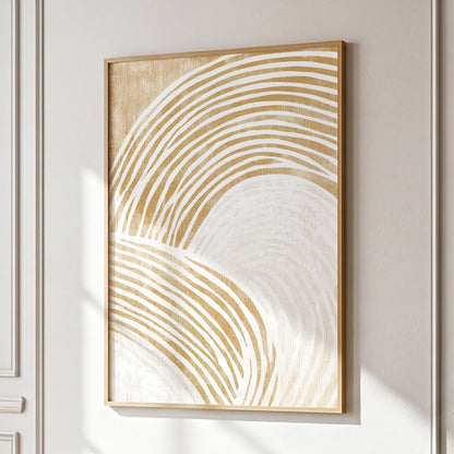 Warm Beige Abstract Curved Lines Wall Art