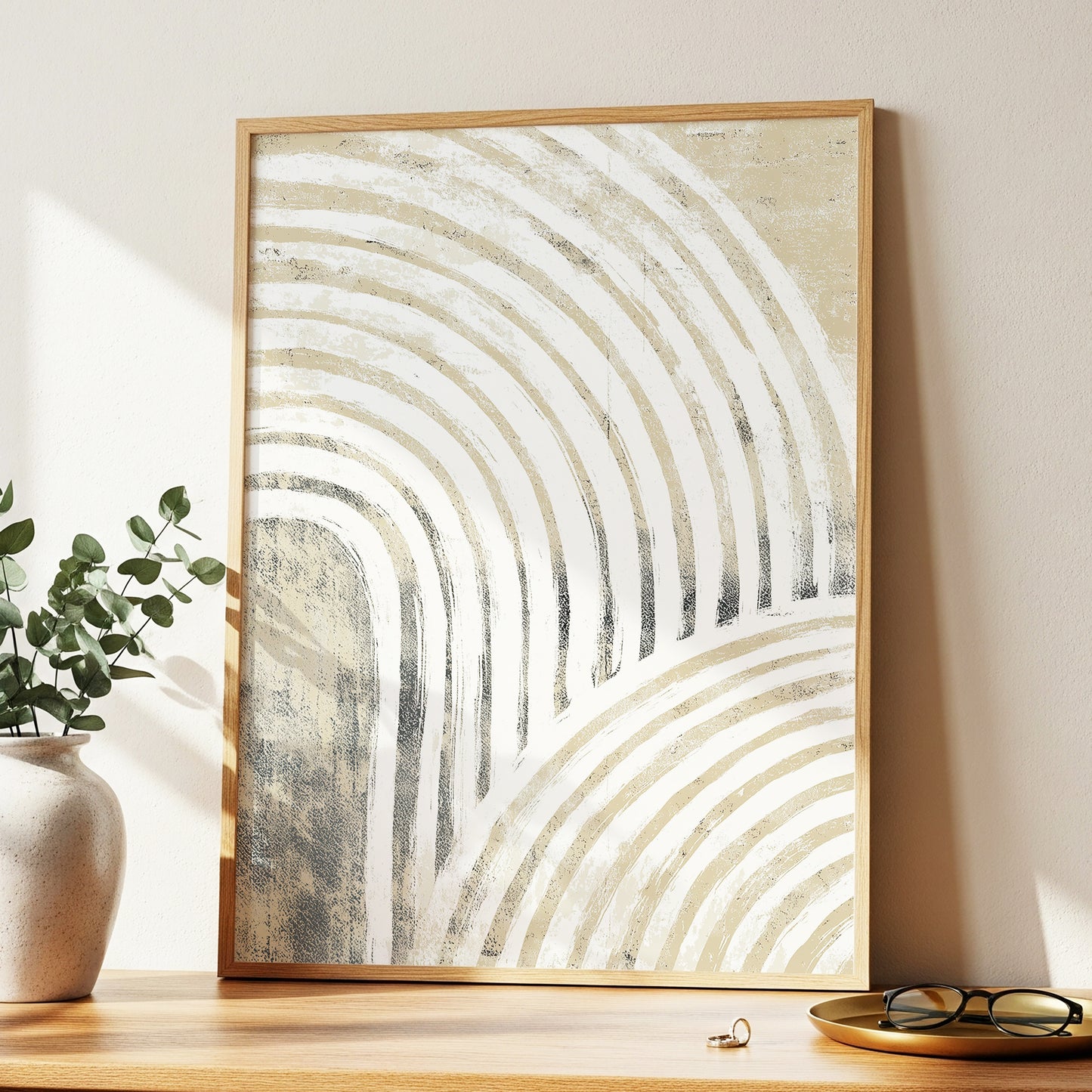 Neutral Beige Layered Rainbow Wall Art