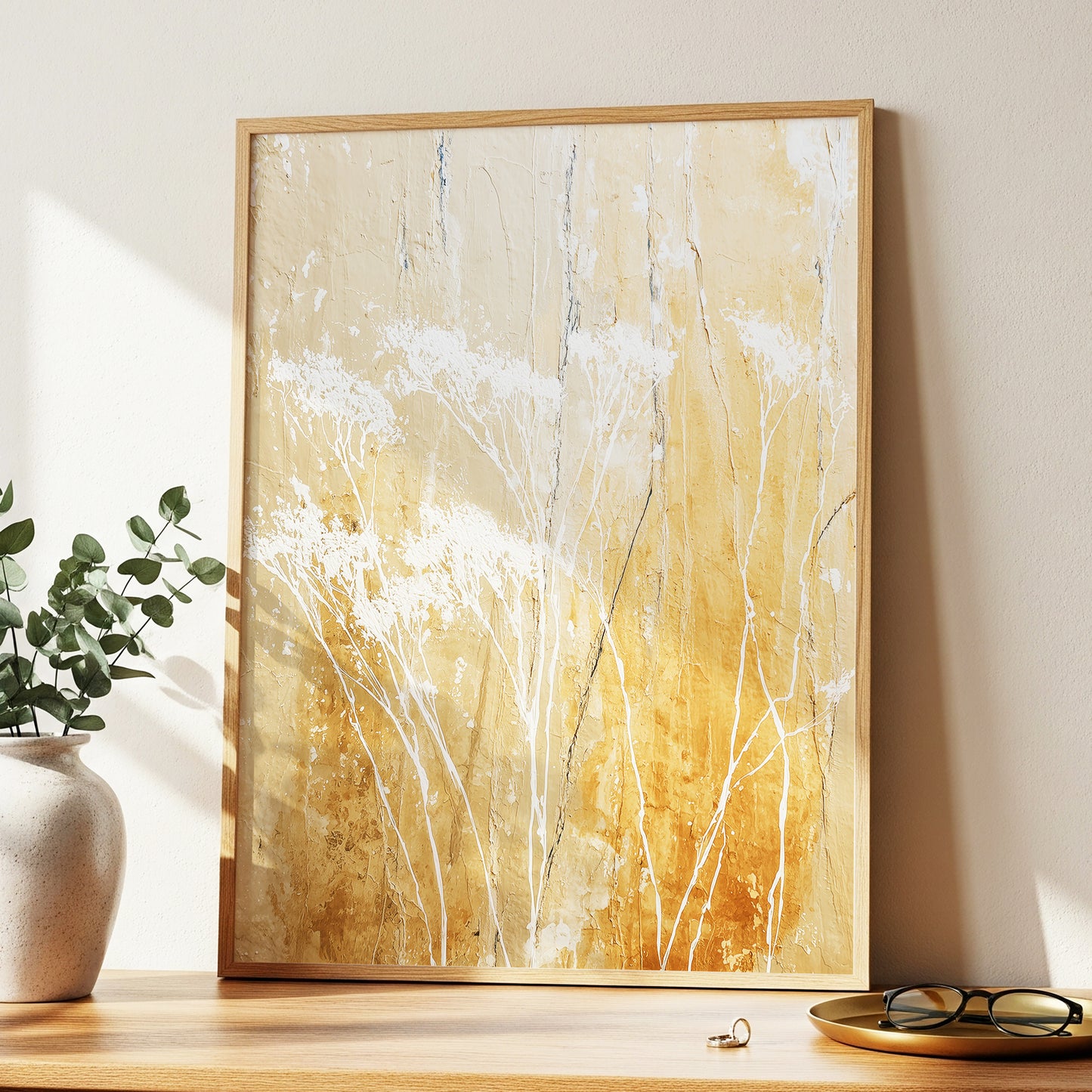 Warm Ochre Botanical Abstract Wall Art