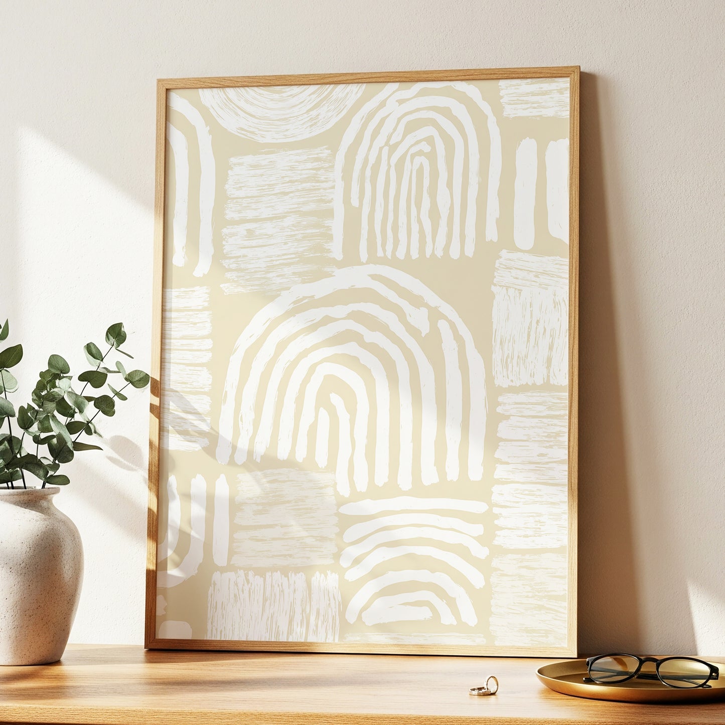 Neutral Beige Abstract Rainbow Wall Art