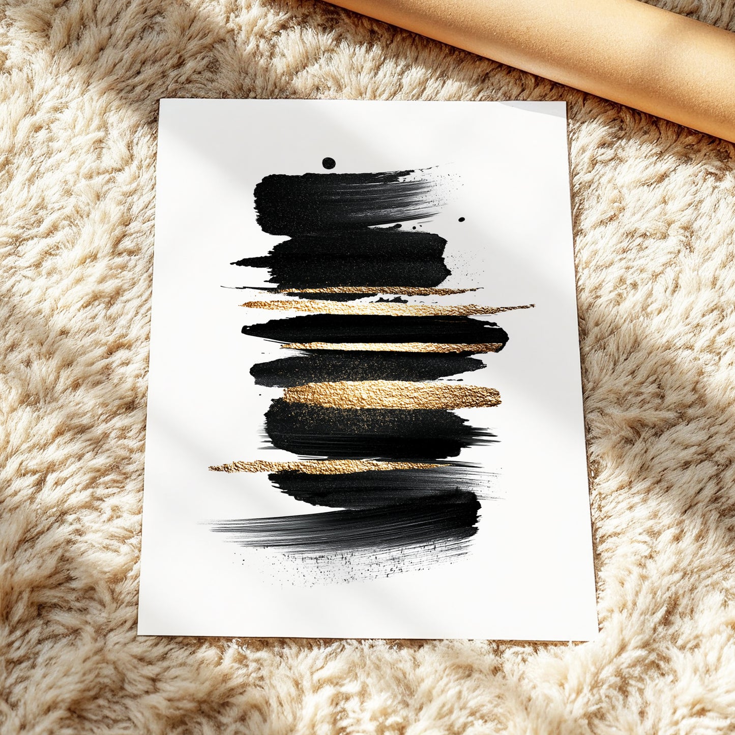 Black and Gold Abstract Brushstroke Wall Art