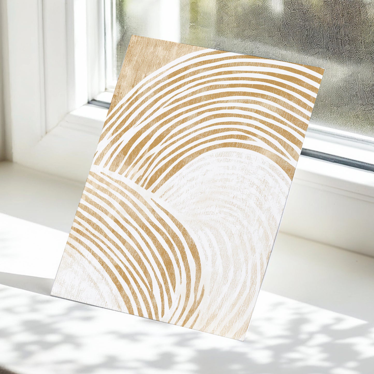 Warm Beige Abstract Curved Lines Wall Art