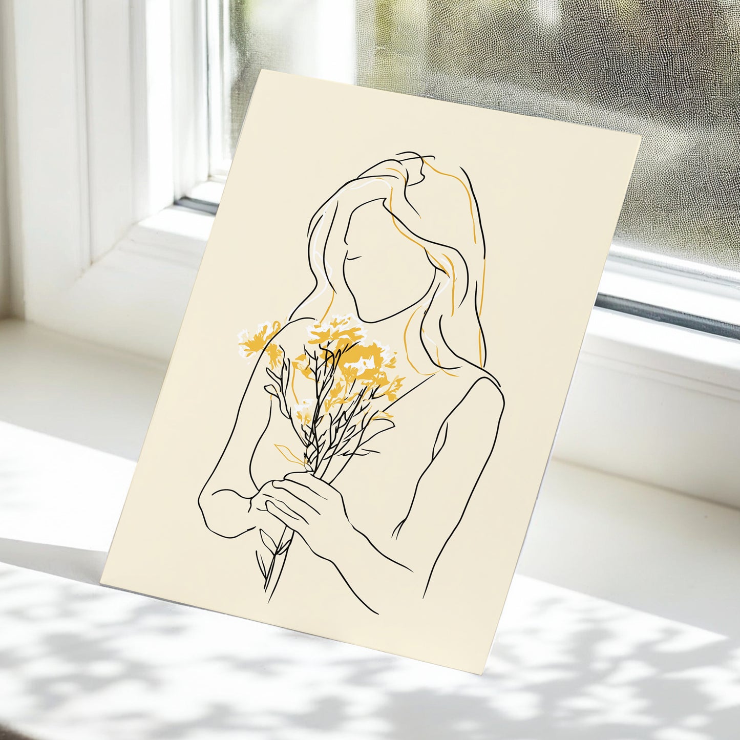 Minimalist Woman with Flowers Line Art