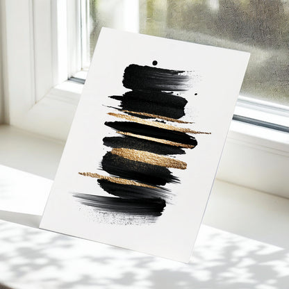 Black and Gold Abstract Brushstroke Wall Art