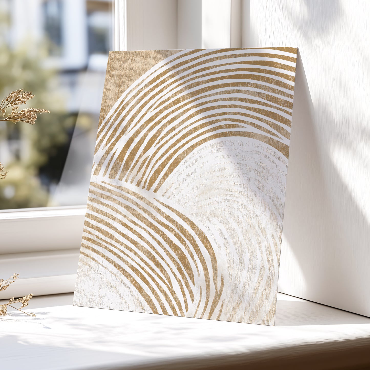Warm Beige Abstract Curved Lines Wall Art