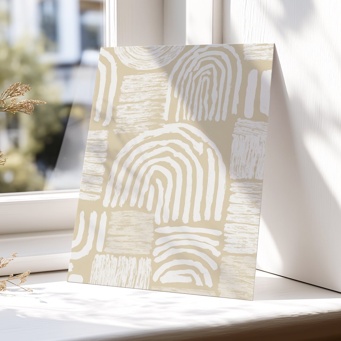 Neutral Beige Abstract Rainbow Wall Art