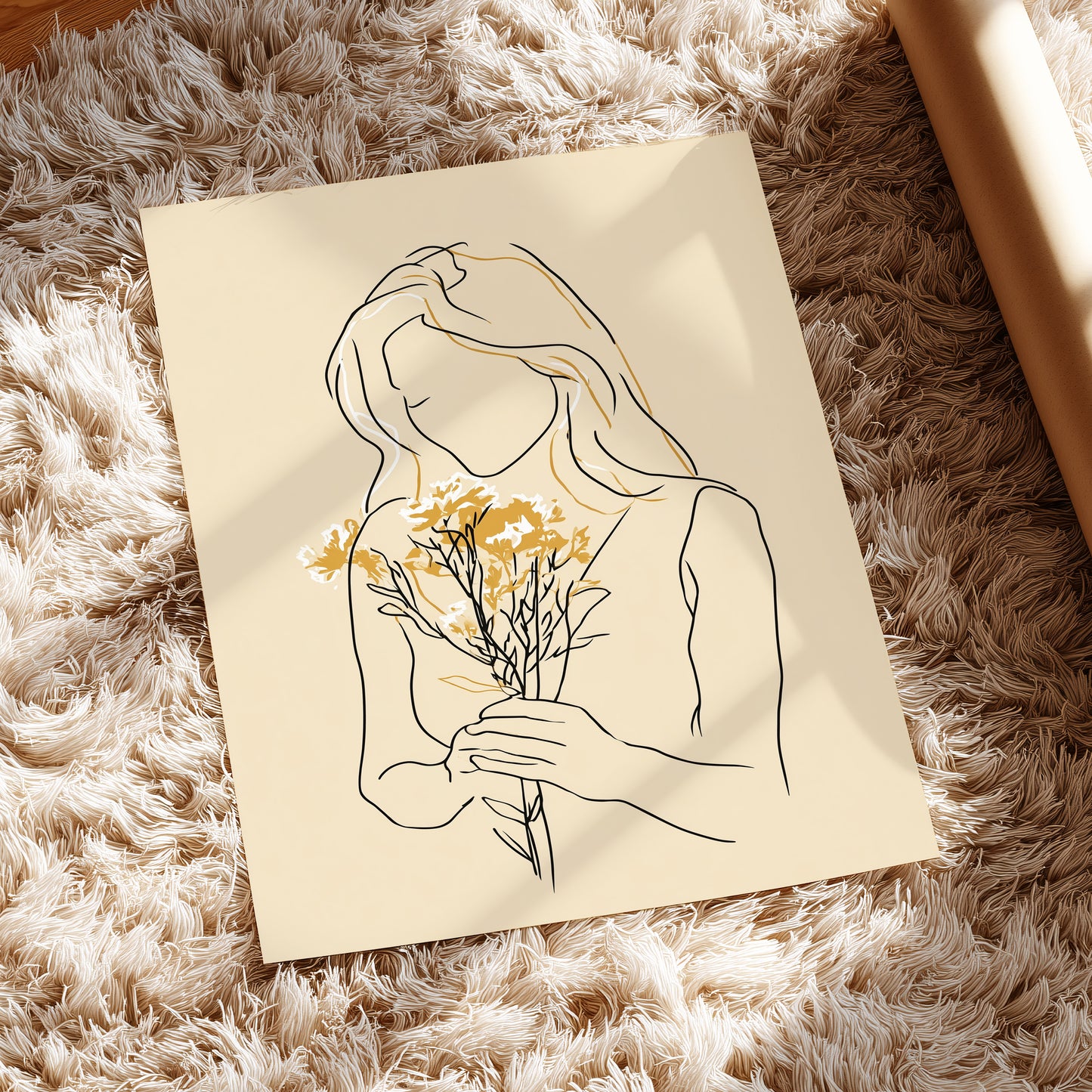 Minimalist Woman with Flowers Line Art