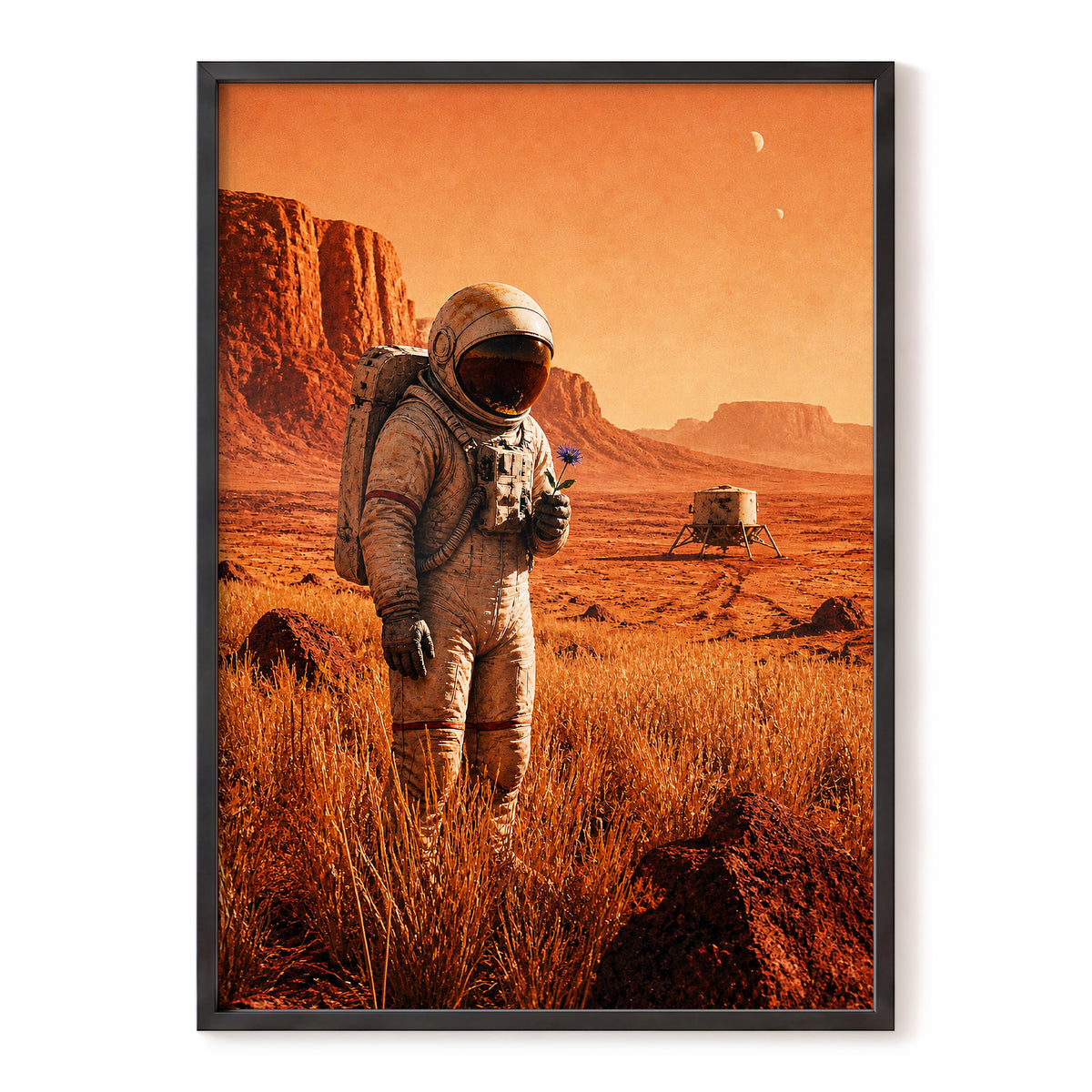 A Bloom Beyond Earth, orange, brown, beige abstract wall art, front artwork view