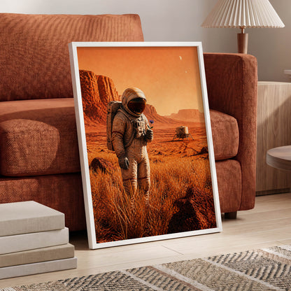 A Bloom Beyond Earth, orange, brown, beige abstract wall art displayed in a styled interior, gallery view 2