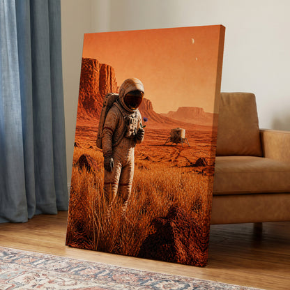 A Bloom Beyond Earth, orange, brown, beige abstract wall art displayed in a styled interior, gallery view 3