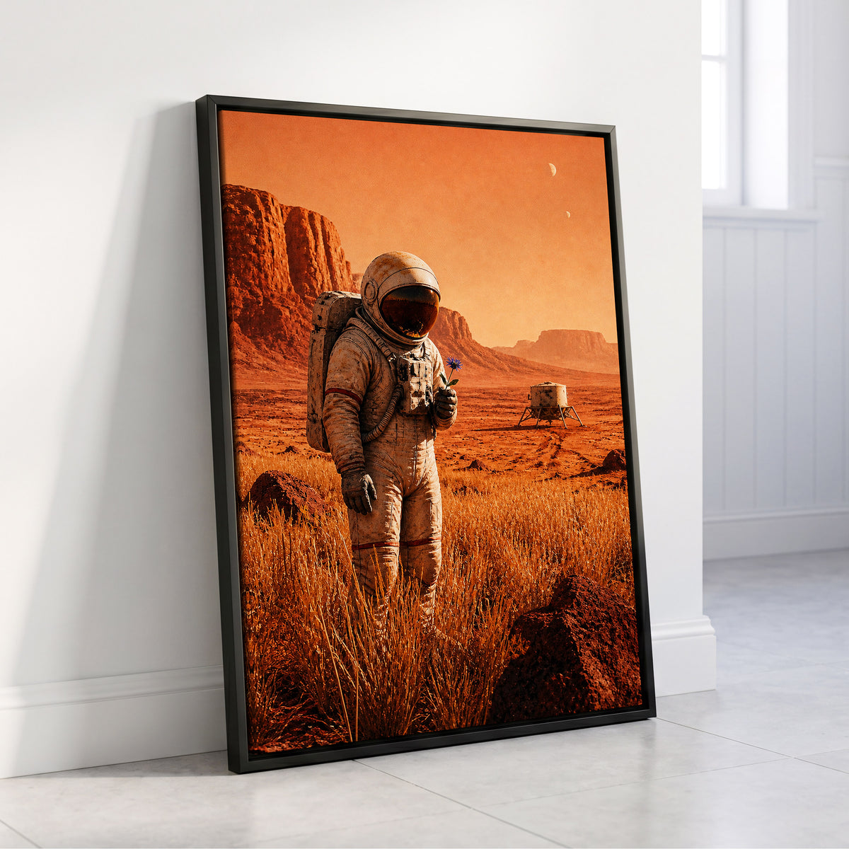 A Bloom Beyond Earth, orange, brown, beige abstract wall art displayed in a styled interior, gallery view 4