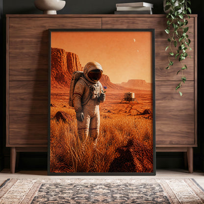 A Bloom Beyond Earth, orange, brown, beige abstract wall art displayed in a styled interior, gallery view 6