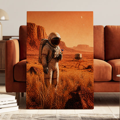 A Bloom Beyond Earth, orange, brown, beige abstract wall art displayed in a styled interior, gallery view 7