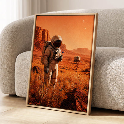 A Bloom Beyond Earth, orange, brown, beige abstract wall art displayed in a styled interior, gallery view 8