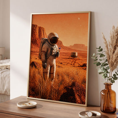 A Bloom Beyond Earth, orange, brown, beige abstract wall art displayed in a styled interior, gallery view 9